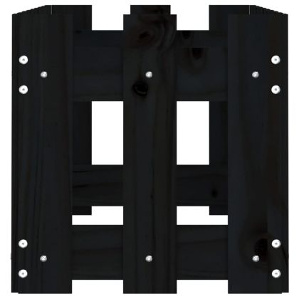 Градинска леха с дизайн на ограда черна 100x30x30 см бор масив