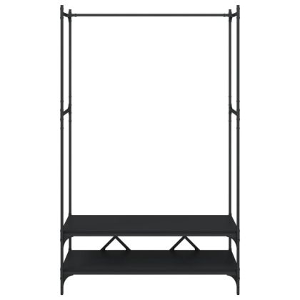Етажерка за дрехи с рафтове, черна, инженерно дърво