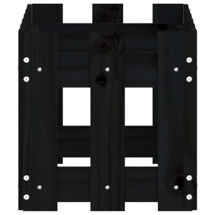 Градинска кашпа с дизайн на ограда черна 60x30x30 см бор масив