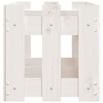 Градинска леха с дизайн на ограда бяла 150x30x30 см бор масив