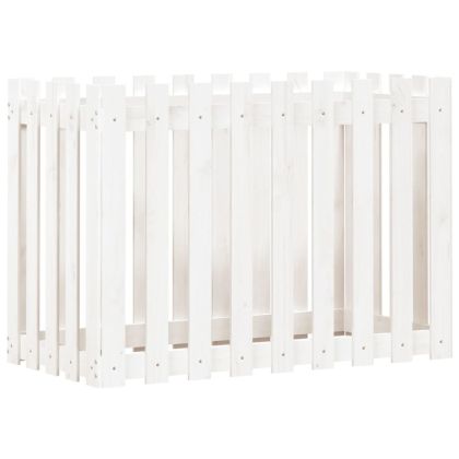 Градинска леха с дизайн на ограда бяла 100x50x70 см бор масив