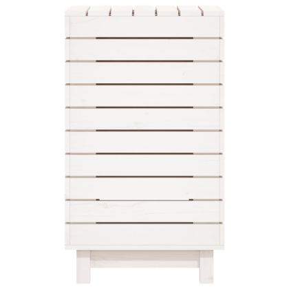 Кош за пране, бял, 44x44x76 см, борово дърво масив