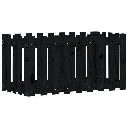 Градинска леха с дизайн на ограда черна 100x50x50 см бор масив