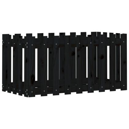 Градинска леха с дизайн на ограда черна 100x50x50 см бор масив
