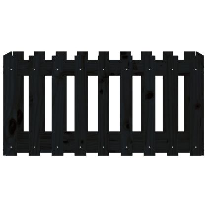 Градинска леха с дизайн на ограда черна 100x50x50 см бор масив