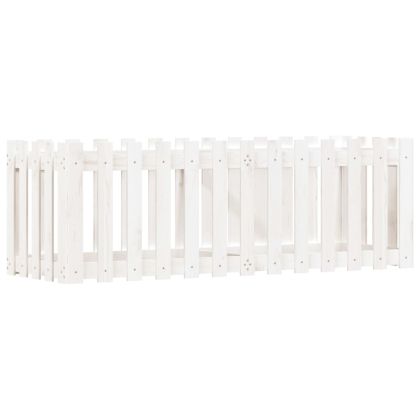 Градинска леха с дизайн на ограда бяла 150x50x50 см бор масив