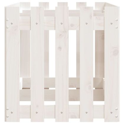 Градинска леха с дизайн на ограда бяла 150x50x50 см бор масив