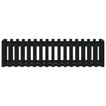 Градинска леха с дизайн на ограда черна 200x50x50 см бор масив