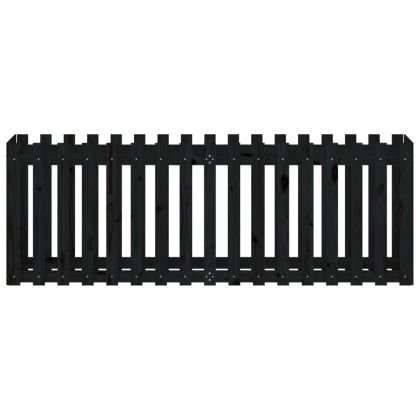 Градинска леха с дизайн на ограда черна 200x50x70 см бор масив