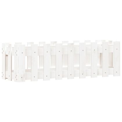 Градинска леха с дизайн на ограда бяла 100x30x30 см бор масив
