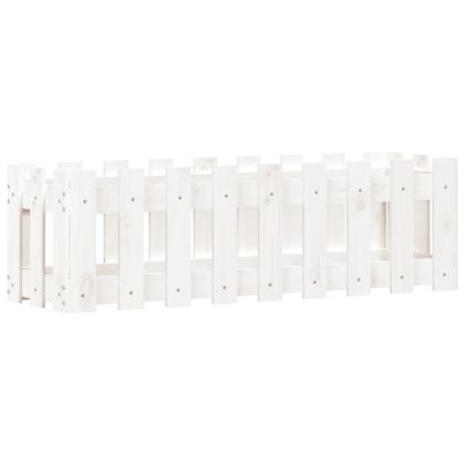 Градинска леха с дизайн на ограда бяла 100x30x30 см бор масив