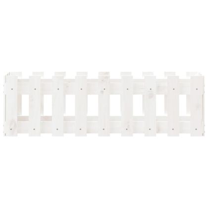 Градинска леха с дизайн на ограда бяла 100x30x30 см бор масив