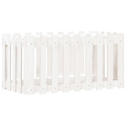 Градинска леха с дизайн на ограда бяла 100x50x50 см бор масив
