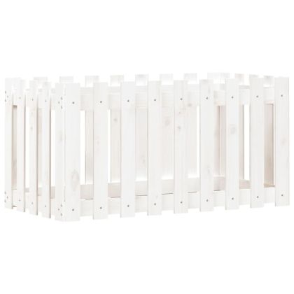 Градинска леха с дизайн на ограда бяла 100x50x50 см бор масив