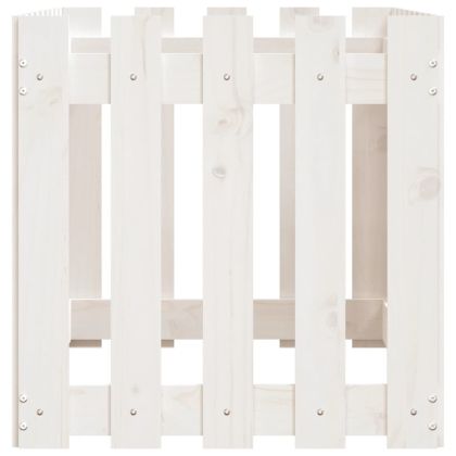 Градинска леха с дизайн на ограда бяла 100x50x50 см бор масив