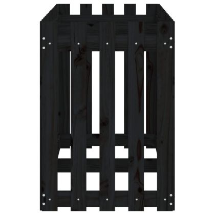 Градинска леха с дизайн на ограда черна 150x50x50 см бор масив