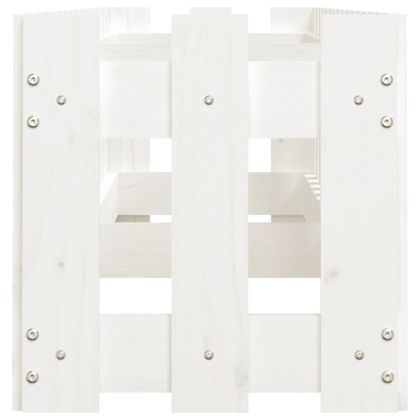 Градинска леха с дизайн на ограда бяла 200x30x30 см бор масив