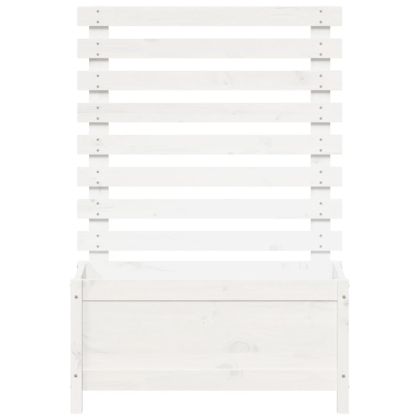 Градинска кашпа със стойка бяла 79x39,5x114 см дърво бор масив