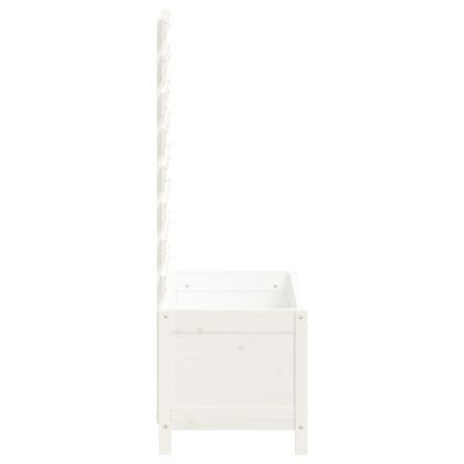 Градинска кашпа със стойка бяла 79x39,5x114 см дърво бор масив