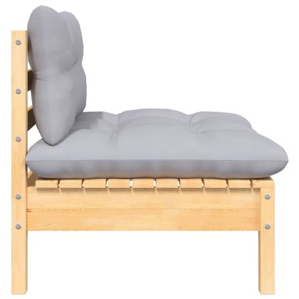 Градински лаундж комплект 3 части сиви възглавници бор масив