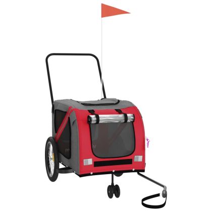 Ремарке за колело за любимци червен и сив Оксфорд плат и желязо