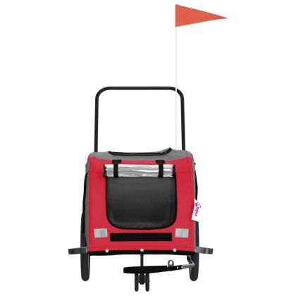 Ремарке за колело за любимци червен и сив Оксфорд плат и желязо