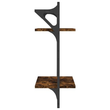 Двуетажни стенни рафтове с пръти 2 бр опушен дъб 30x25x65 см