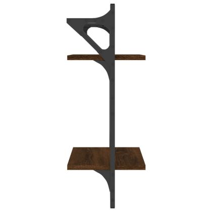 Двуетажни стенни рафтове с пръти 2 бр кафяв дъб 30x25x65 см