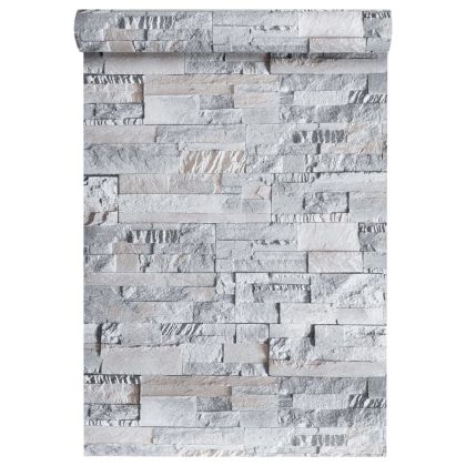 Тапет 3D, каменна визия, сиво и кафяво, 10x0,53 м, нетъкан