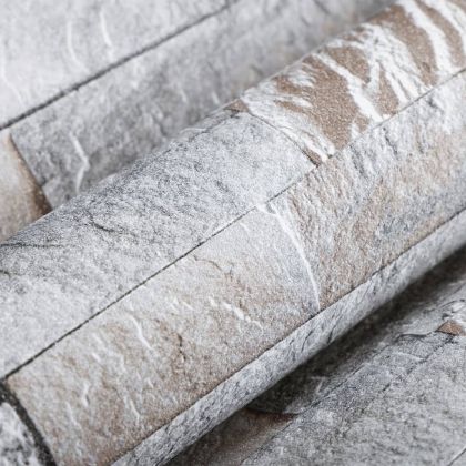 Тапет 3D, каменна визия, сиво и кафяво, 10x0,53 м, нетъкан