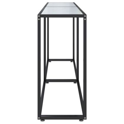 Конзолна маса, бял мрамор, 180x35x75,5 cм, закалено стъкло