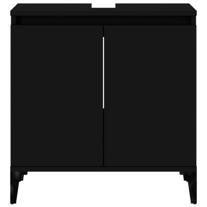 Шкаф за мивка, черен, 58x33x60 см, инженерно дърво