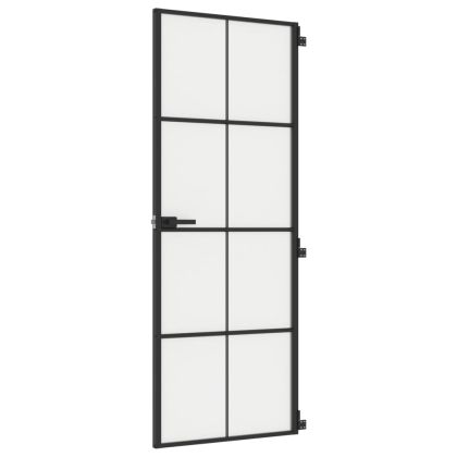 Интериорна врата черна 76x201,5 см закалено стъкло и алуминий