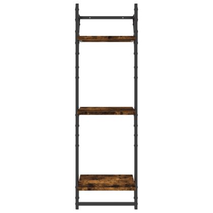 Триетажни стенни рафтове с пръти 2 бр опушен дъб 30x25x100 см