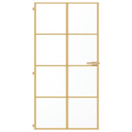Интериорна врата злато 102,5x201,5 см закалено стъкло алуминий