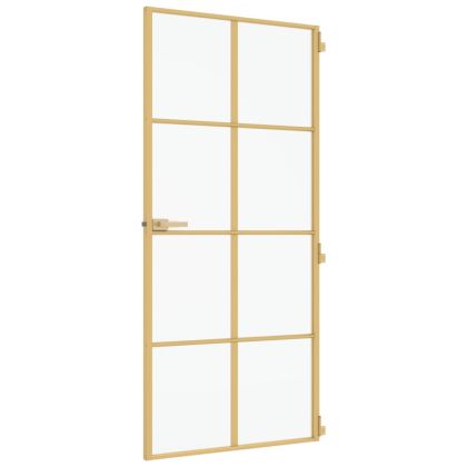 Интериорна врата златиста 93x201,5 см закалено стъкло алуминий