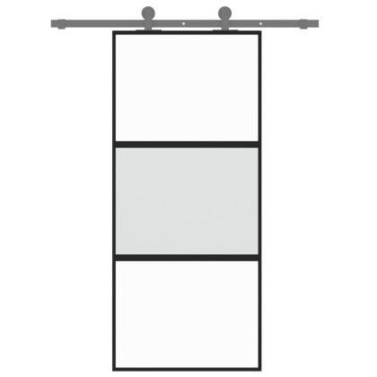 Плъзгаща се врата, черна, 90x205 см, закалено стъкло и алуминий