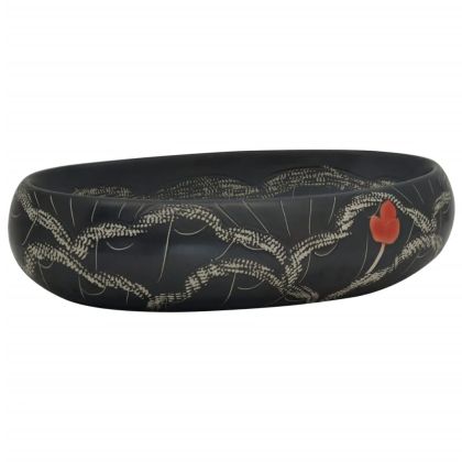 Мивка за плот, черна, овална, 59x40x15 см, керамика