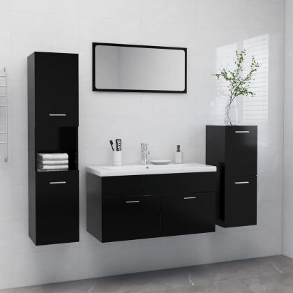 Комплект мебели за баня, черен, ПДЧ