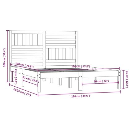 Рамка за легло без матрак, бял, 120x190 см, борово дърво масив