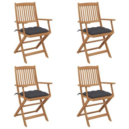 Сгъваеми градински столове, 4 бр, възглавници, акация масив