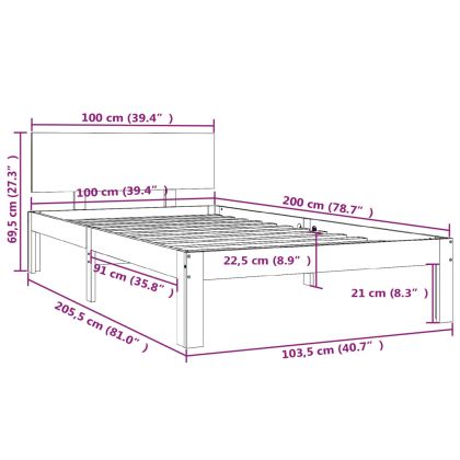 Рамка за легло, бяла, бор масив, 100х200 см