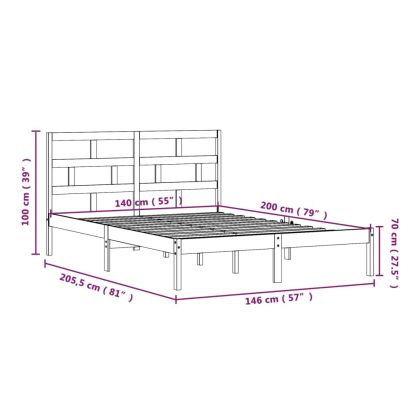 Рамка за легло, борово дърво масив, 140х200 см