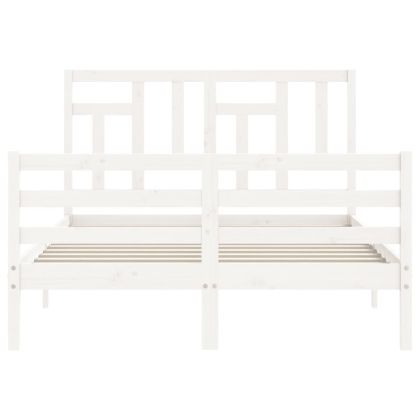 Рамка за легло с табла, бяла, 140x190 см, масивно дърво