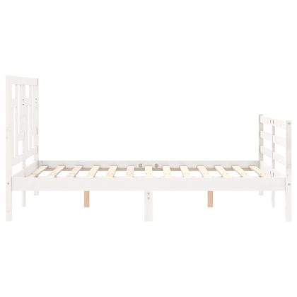 Рамка за легло с табла, бяла, 140x190 см, масивно дърво