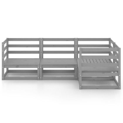 Градински лаундж комплект, 4 части, сив, бор масив