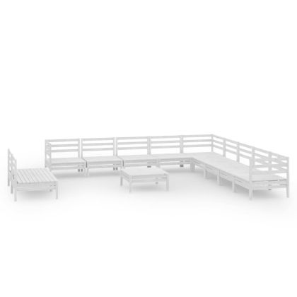 Градински лаундж комплект, 12 части, бял, бор масив