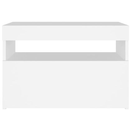 Нощни шкафчета с LED, 2 бр, бели, 60x35x40 см, инженерно дърво