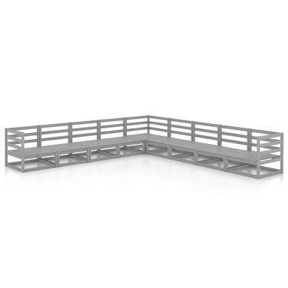 Градински лаундж комплект, 9 части, сив, бор масив