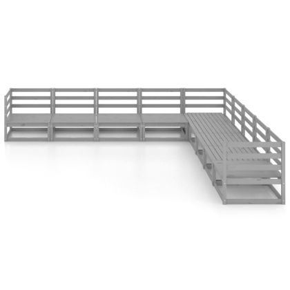 Градински лаундж комплект, 9 части, сив, бор масив